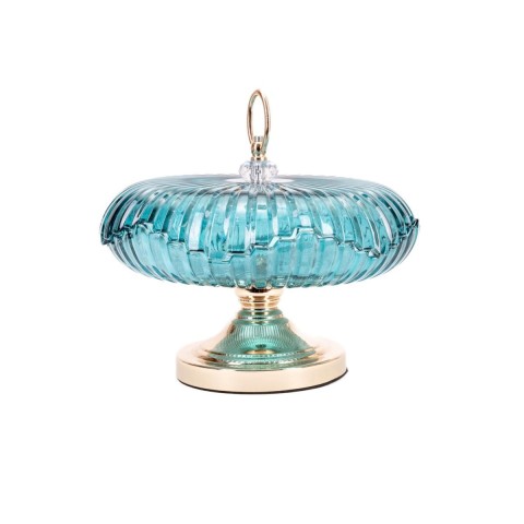 BARATTOLO DECORATIVO VETRO COPERCHIO AZZURRO